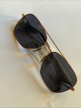 Prada Rose Gold Metal Square Aviator Sunglasses with Dark Lenses